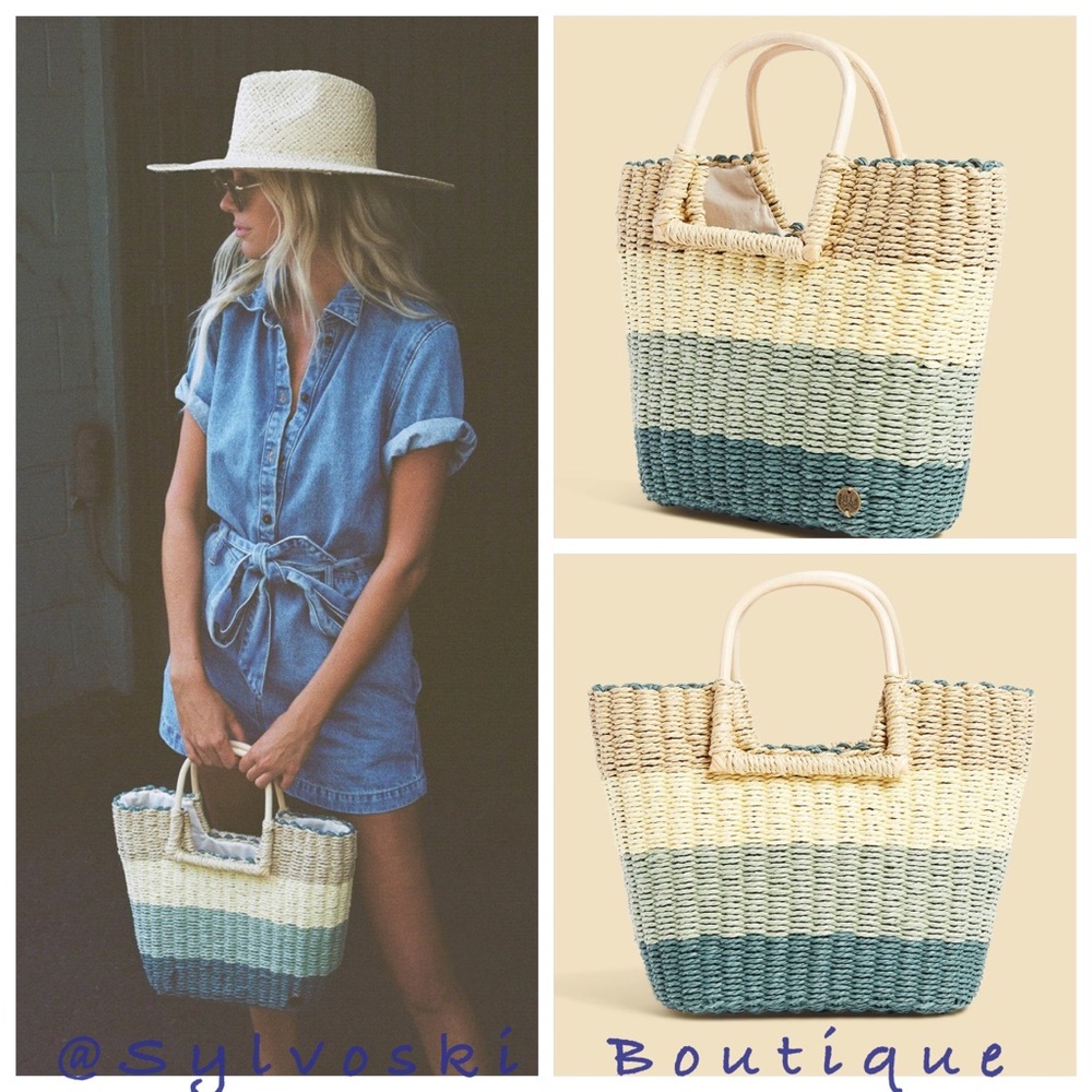 🌴 BILLABONG Salty Blonde Ride The Waves Straw Handbag NWT - Picture 7 of 7